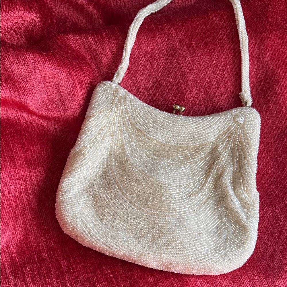 Vintage Korean Bridal Elegant Cream Beaded Women's Bag